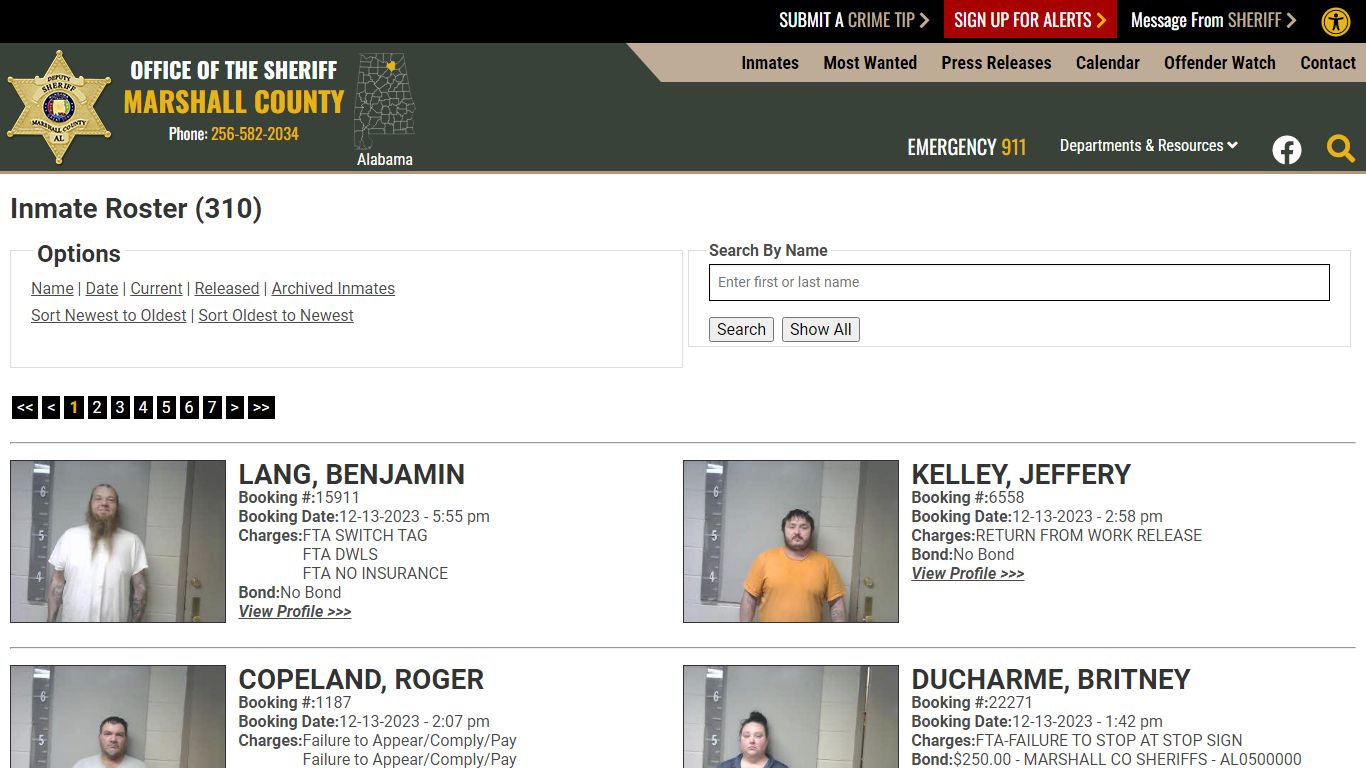 Inmate Roster (321) - Marshall County Sheriff's Office