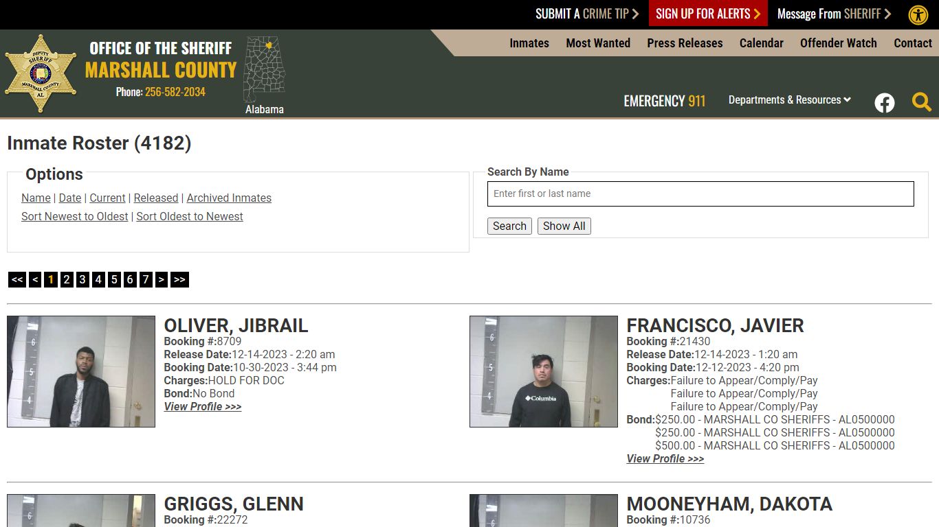 Inmate Roster - Marshall County Sheriff's Office